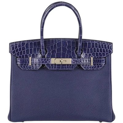 Hermès Birkin 30 Touch Blue Encre Togo / Blue Encre Lisse Crocodile Niloticus PHW