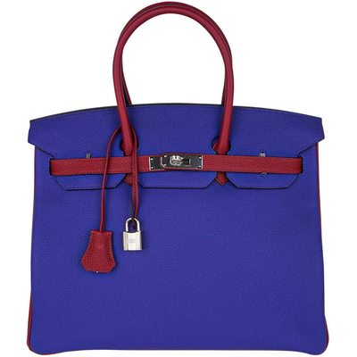 Hermès Birkin 35 Special Order HSS Blue Electrique / Rouge Grenat Togo PHW