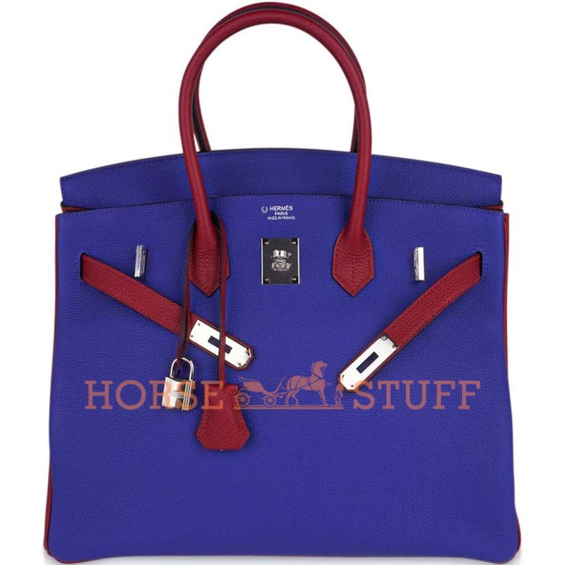 Hermès Birkin 35 Special Order HSS Blue Electrique / Rouge Grenat Togo PHW