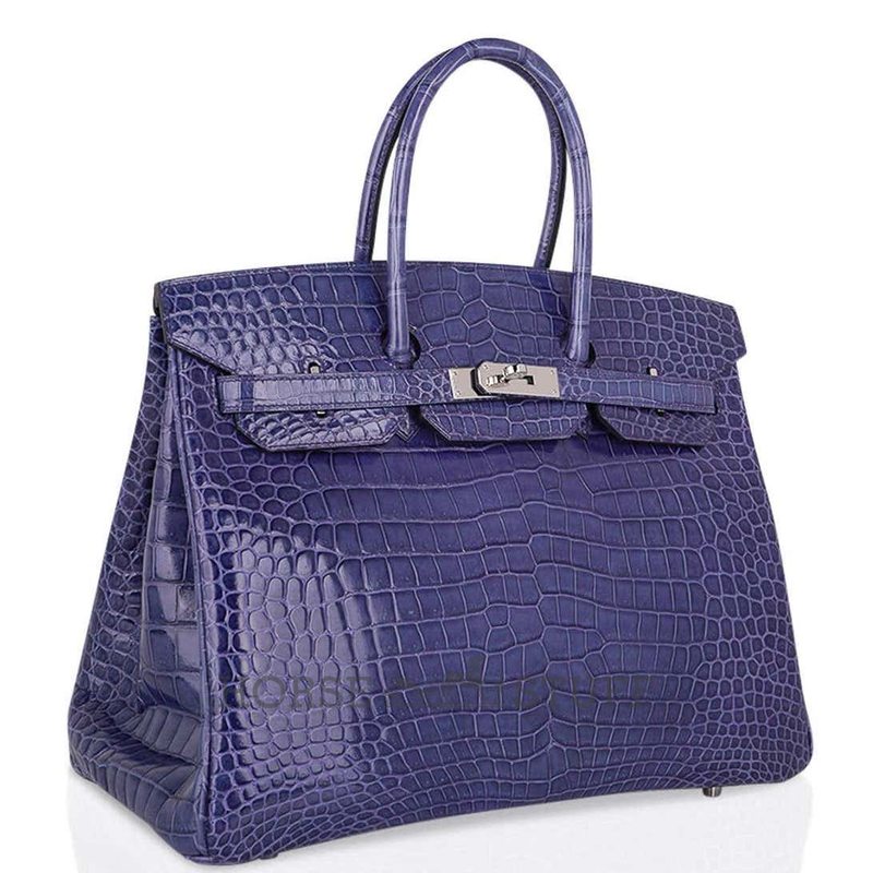 Hermès Birkin 35 Blue Brighton Lisse Crocodile Porosus PHW