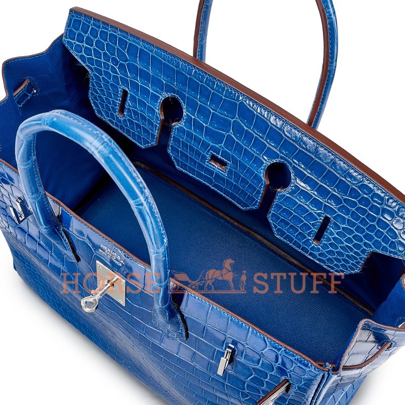 Hermès Birkin 35 Blue Royal Lisse Crocodile Porosus PHW