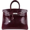 Hermès Birkin 35 Bordeaux Lisse Crocodile Porosus White 18K Gold, Diamonds