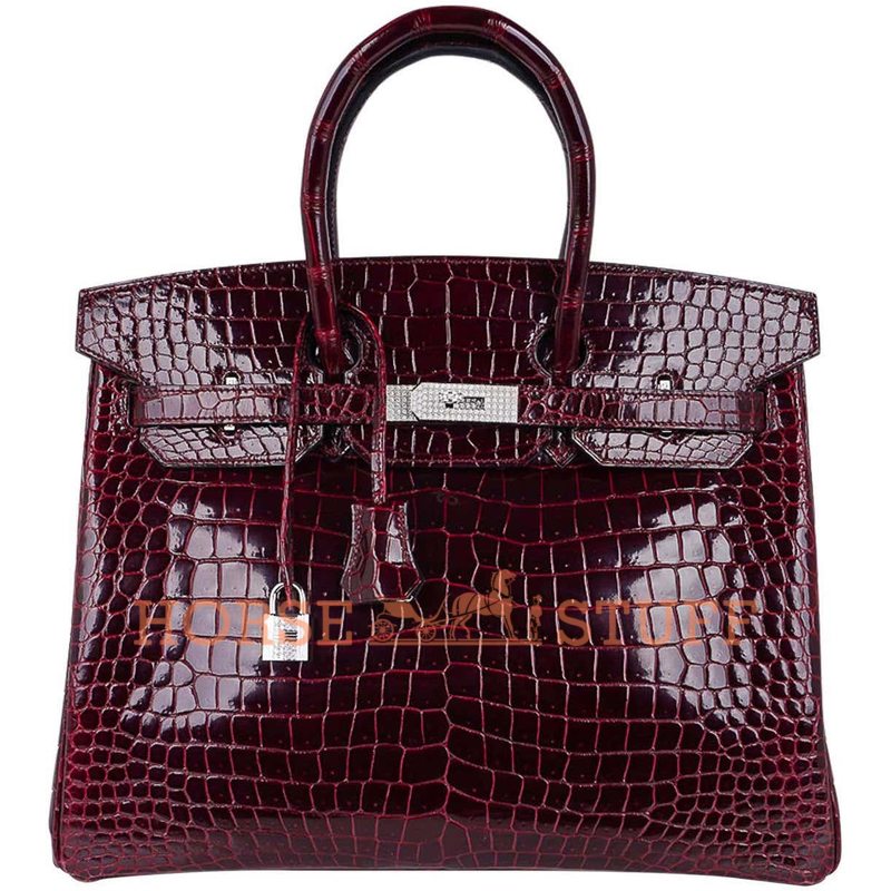 Hermès Birkin 35 Bordeaux Lisse Crocodile Porosus White 18K Gold, Diamonds