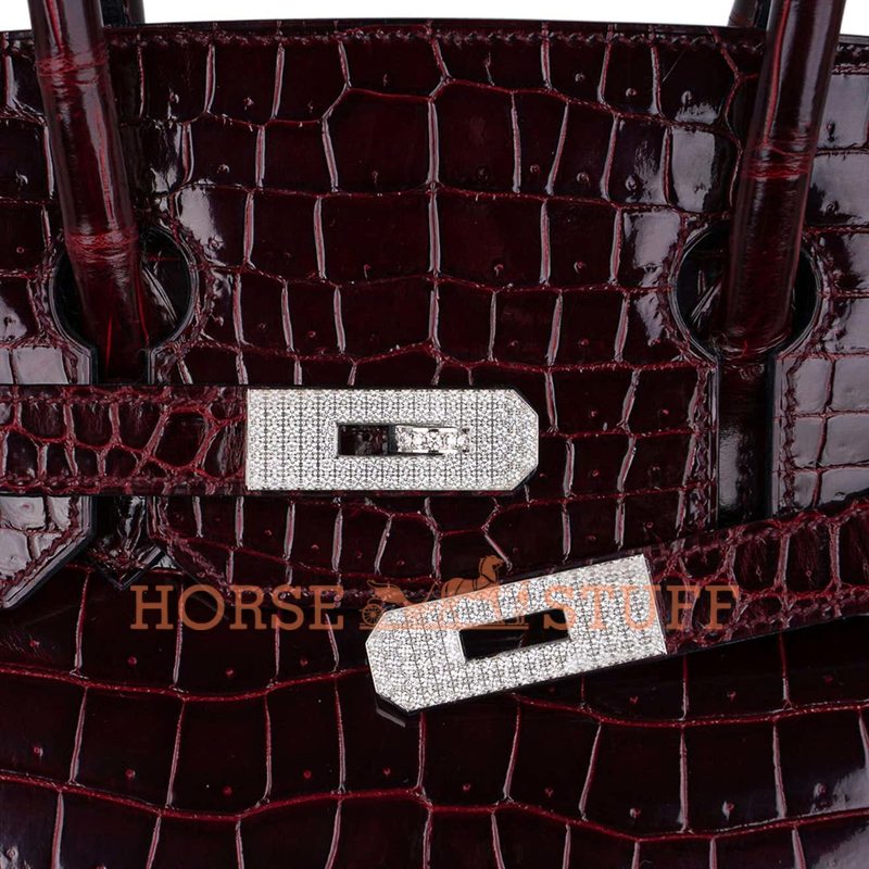 Hermès Birkin 35 Bordeaux Lisse Crocodile Porosus White 18K Gold, Diamonds