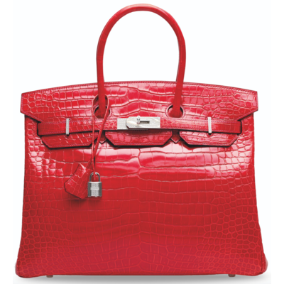 Hermès Birkin 35 Geranium Lisse Crocodile Porosus White 18K Gold, Diamonds