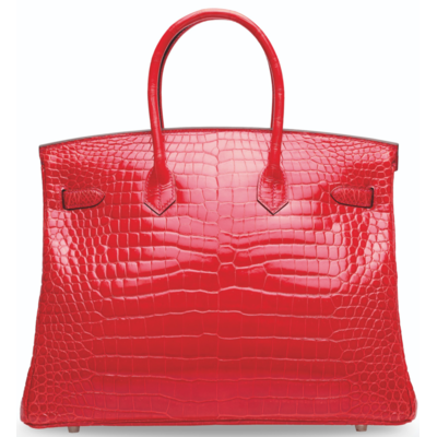 Hermès Birkin 35 Geranium Lisse Crocodile Porosus White 18K Gold, Diamonds