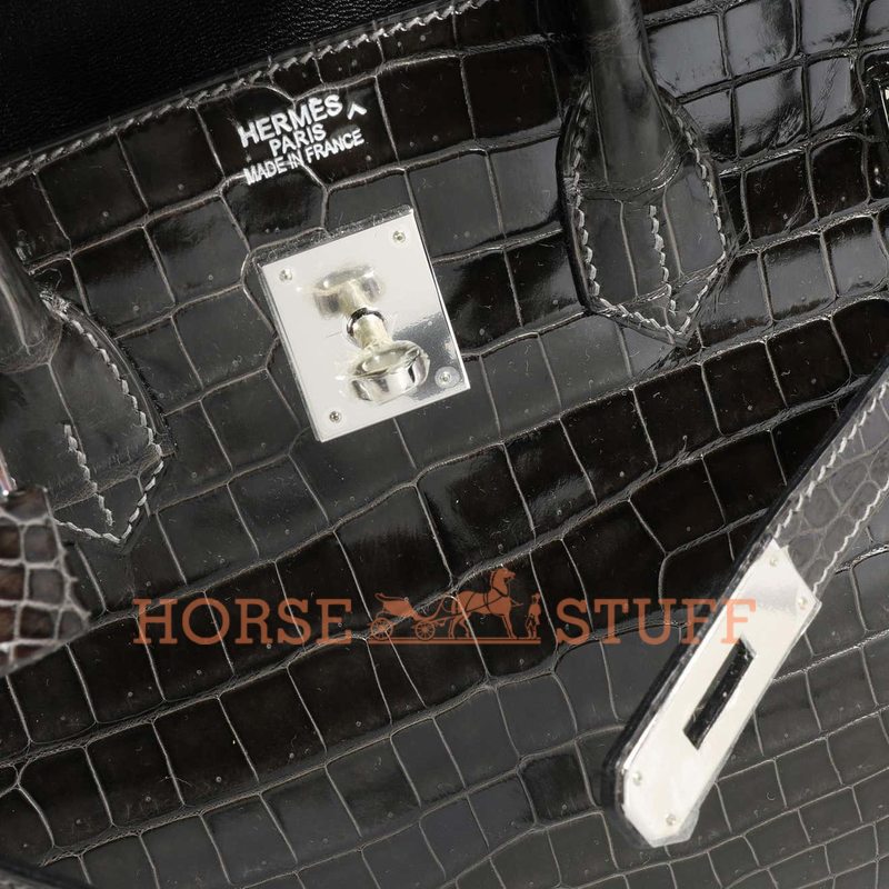 Hermès Birkin 35 Graphite Lisse Crocodile Porosus PHW