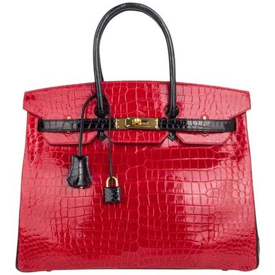 Hermès Birkin 35 Special Order HSS Braise / Black Lisse Crocodile Porosus GHW