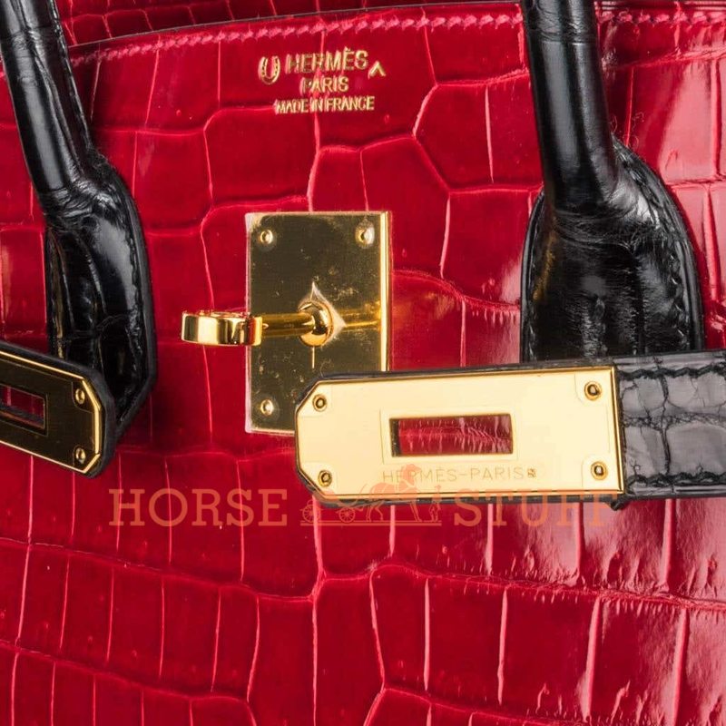 Hermès Birkin 35 Special Order HSS Braise / Black Lisse Crocodile Porosus GHW