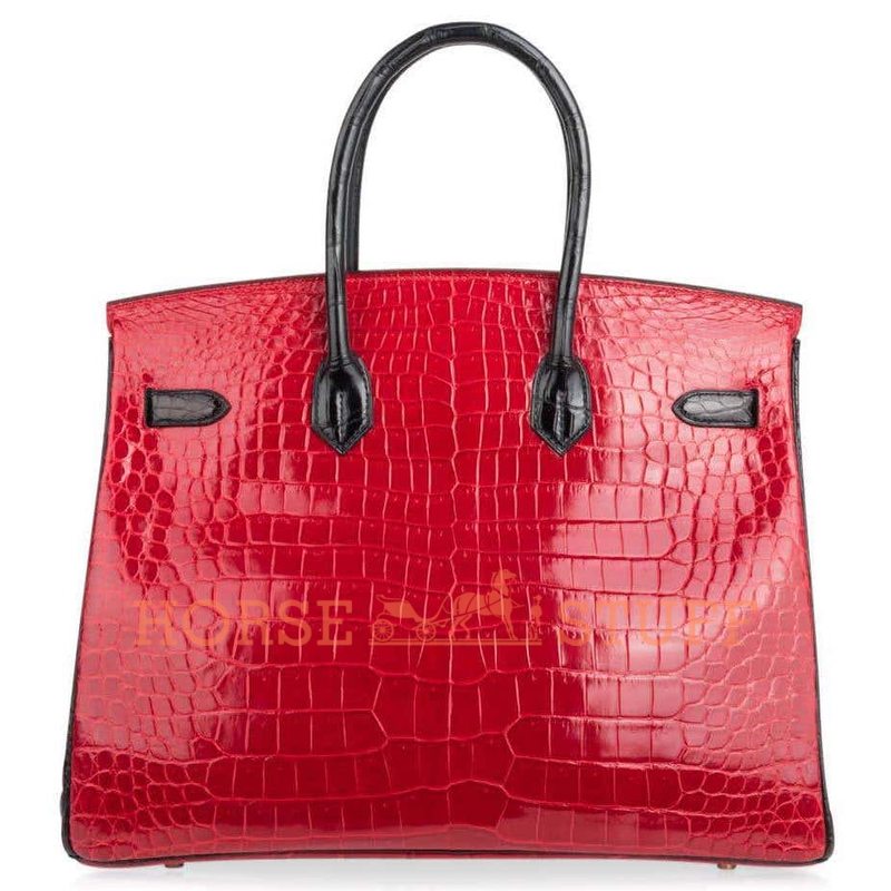 Hermès Birkin 35 Special Order HSS Braise / Black Lisse Crocodile Porosus GHW