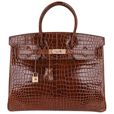 Hermès Birkin 35 Miel Lisse Crocodile Porosus Yellow 18K Gold, Diamonds