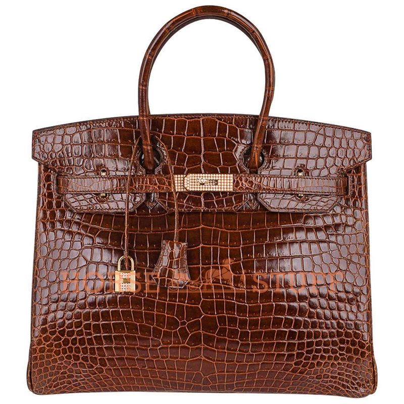 Hermès Birkin 35 Miel Lisse Crocodile Porosus Yellow 18K Gold, Diamonds