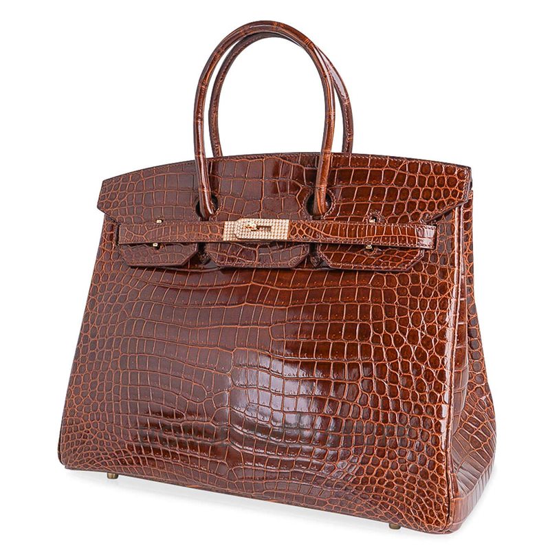 Hermès Birkin 35 Miel Lisse Crocodile Porosus Yellow 18K Gold, Diamonds