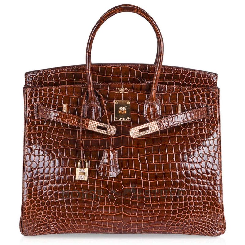 Hermès Birkin 35 Miel Lisse Crocodile Porosus Yellow 18K Gold, Diamonds