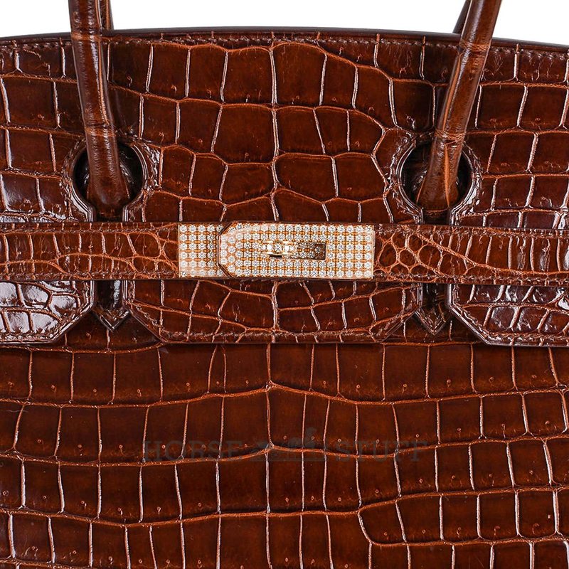 Hermès Birkin 35 Miel Lisse Crocodile Porosus Yellow 18K Gold, Diamonds