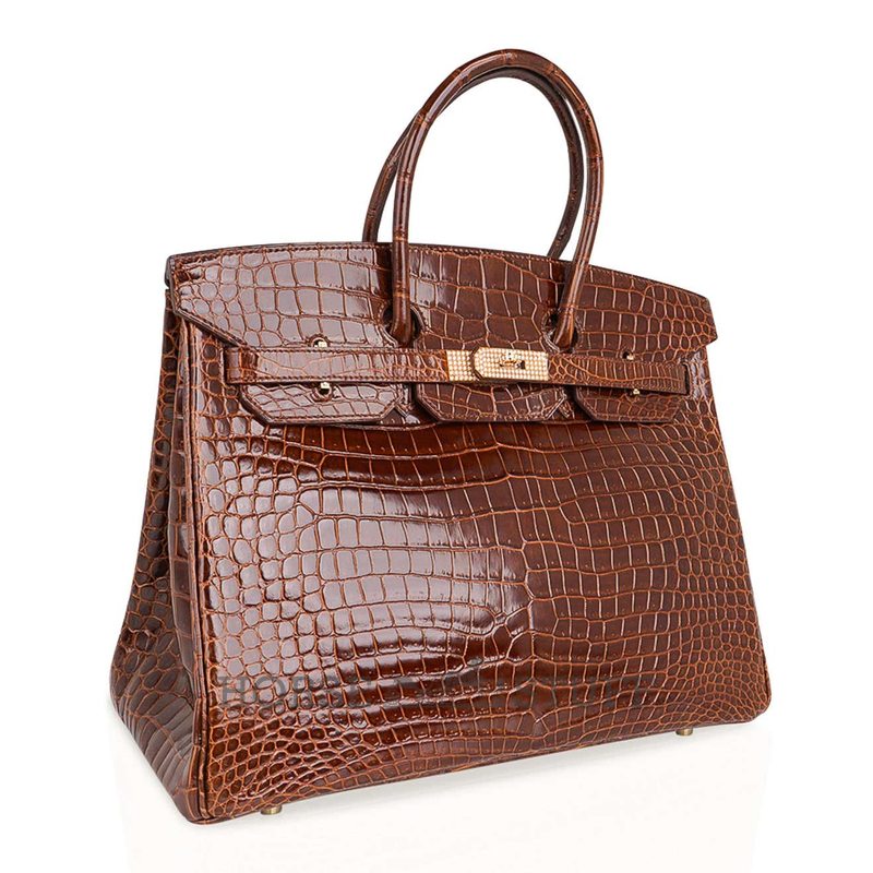 Hermès Birkin 35 Miel Lisse Crocodile Porosus Yellow 18K Gold, Diamonds