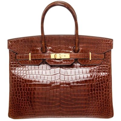 Hermès Birkin 35 Miel Lisse Crocodile Porosus GHW