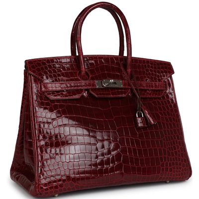 HERMÈS BIRKIN 35 Rouge H Shiny CROCODILE POROSUS PHW
