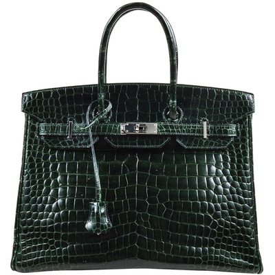 Hermès Birkin 35 Vert Fonce Lisse Crocodile Porosus PHW