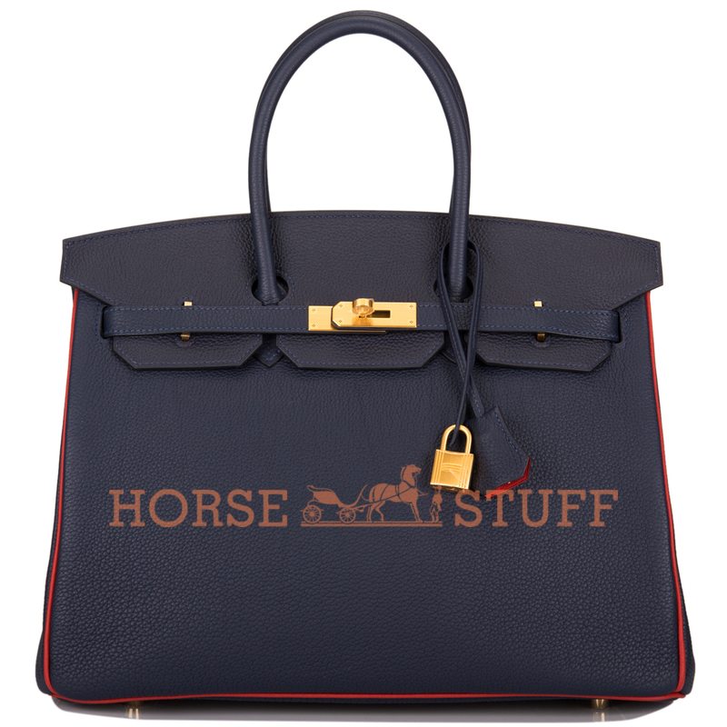 Hermès Birkin 35 Special Order HSS Verso Blue Nuit / Vermillion Togo GHW