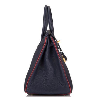 Hermès Birkin 35 Special Order HSS Verso Blue Nuit / Vermillion Togo GHW