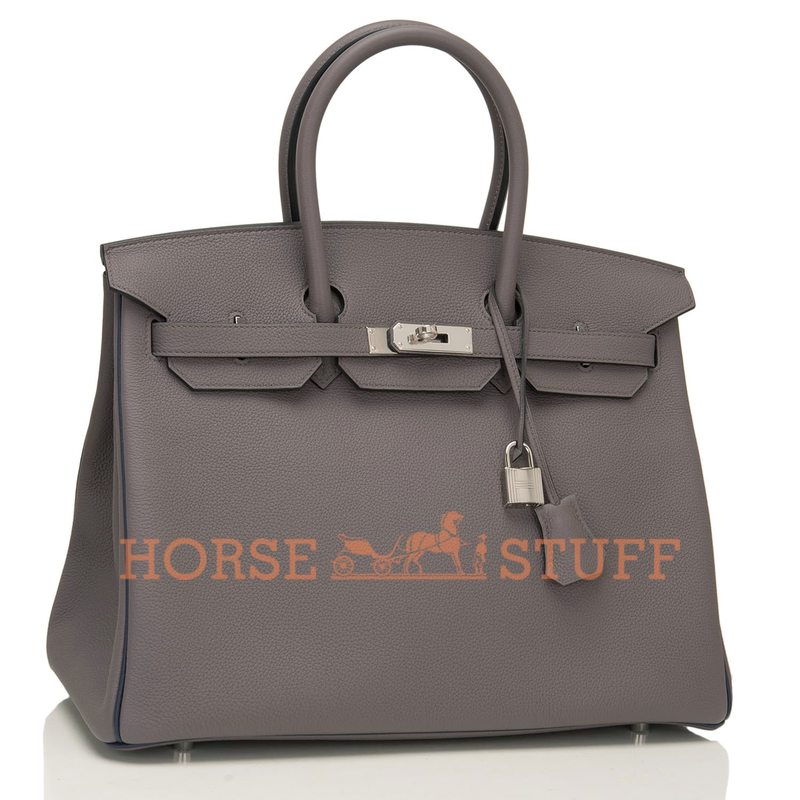 Hermès Birkin 35 Special Order HSS Verso Etain / Blue Nuit Togo PHW