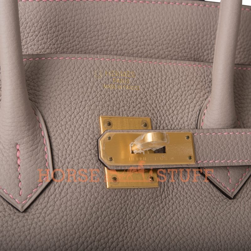 Hermès Birkin 35 Special Order HSS Verso with Contrast Stitching Gris Tourterelle / Rose Confetti Togo BGHW