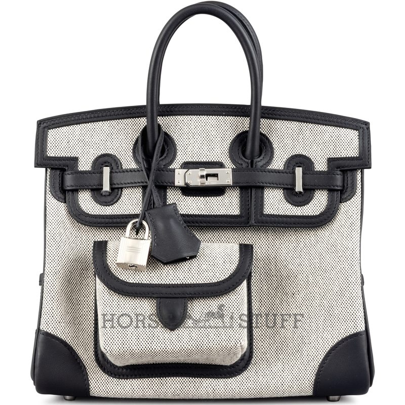 Hermès Birkin Cargo 25 Ecru Toile / Black Swift PHW