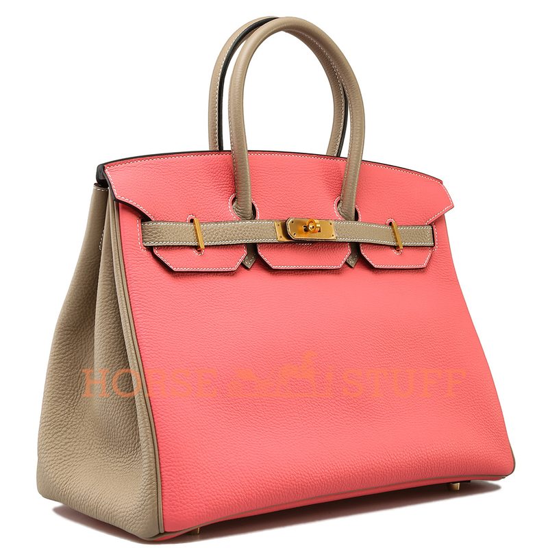 Hermès Birkin 35 Special Order HSS Rose Lipstick / Gris Tourterelle Togo GHW