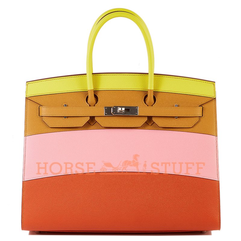 Hermès Birkin Sellier 35 Limited Edition Sunrise Multicolor Lime / Rose Confetti / Sesame / Terre Battue Epsom PHW