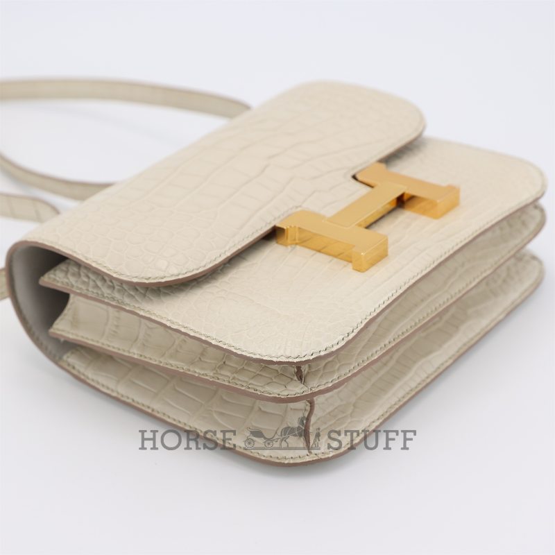 HERMÈS Constance Mini 18 Beton Matte Crocodile Alligator GHW