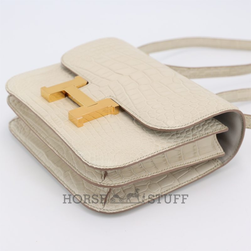 HERMÈS Constance Mini 18 Beton Matte Crocodile Alligator GHW
