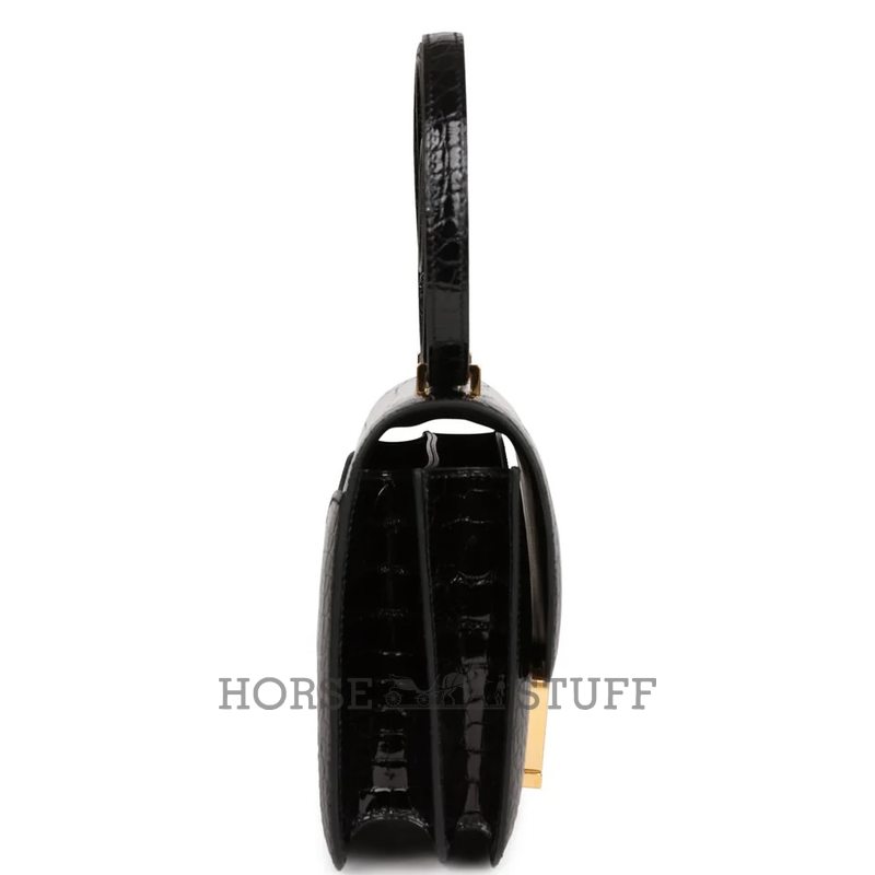 HERMÈS Constance Mini 18 Black Shiny Crocodile Alligator GHW