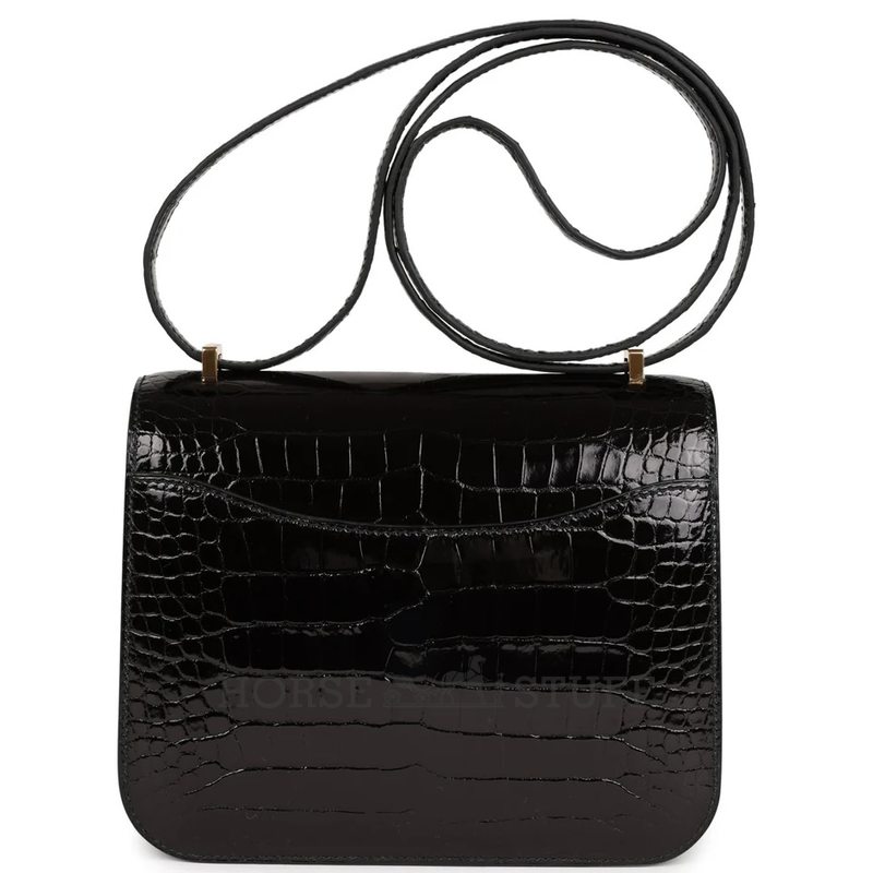 HERMÈS Constance Mini 18 Black Shiny Crocodile Alligator GHW