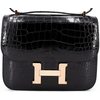 HERMÈS Constance Mini 18 Black Shiny Crocodile Alligator RGHW