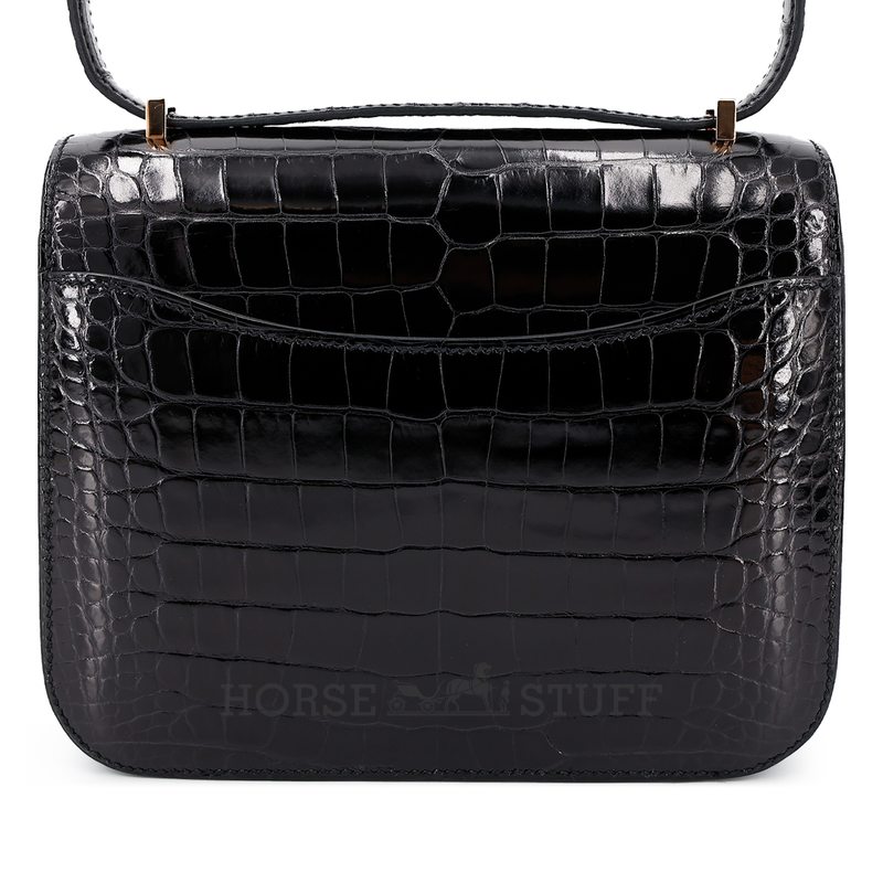 HERMÈS Constance Mini 18 Black Shiny Crocodile Alligator RGHW
