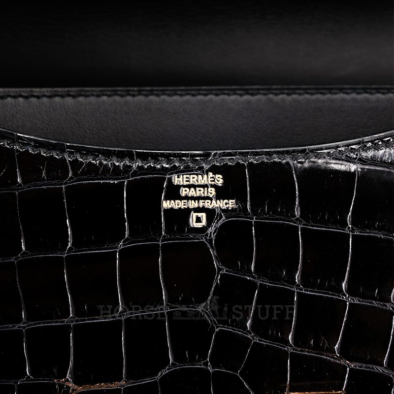 HERMÈS Constance Mini 18 Black Shiny Crocodile Alligator RGHW