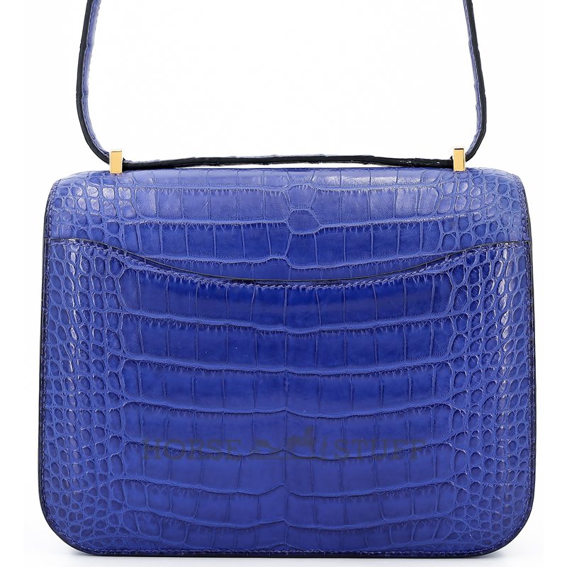 HERMÈS Constance Mini 18 Blue Electrique Matte Crocodile Alligator GHW