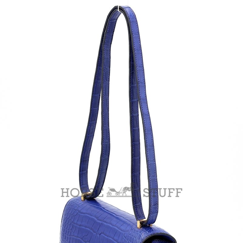 HERMÈS Constance Mini 18 Blue Electrique Matte Crocodile Alligator GHW