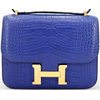HERMÈS Constance Mini 18 Blue Electrique Matte Crocodile Alligator GHW