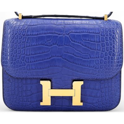 HERMÈS Constance Mini 18 Blue Electrique Matte Crocodile Alligator GHW