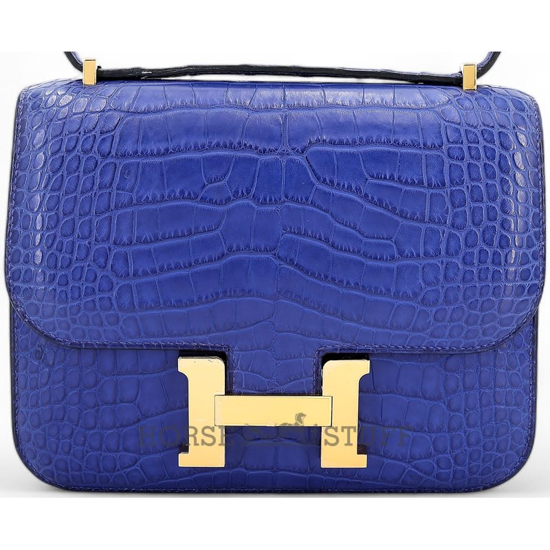 HERMÈS Constance Mini 18 Blue Electrique Matte Crocodile Alligator GHW