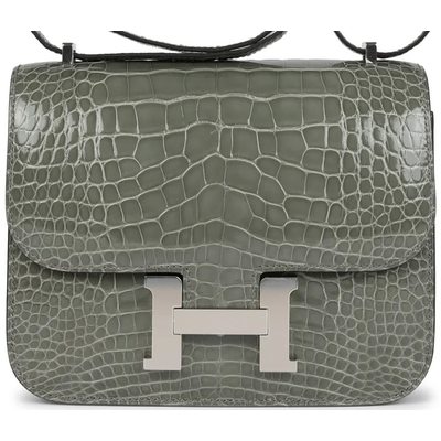 HERMÈS Constance Mini 18 Gris Ciment Shiny Crocodile Alligator PHW