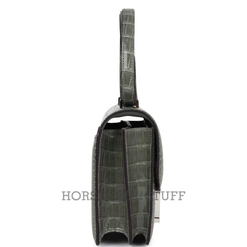 HERMÈS Constance Mini 18 Gris Ciment Shiny Crocodile Alligator PHW