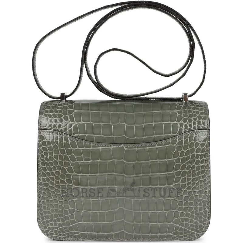 HERMÈS Constance Mini 18 Gris Ciment Shiny Crocodile Alligator PHW