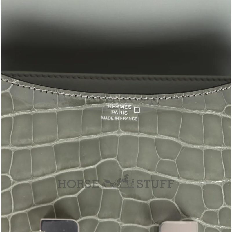 HERMÈS Constance Mini 18 Gris Ciment Shiny Crocodile Alligator PHW