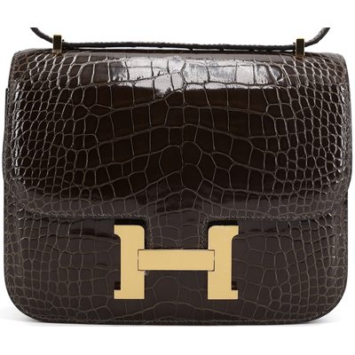 HERMÈS Constance Mini 18 Gris Elephant Shiny Crocodile Alligator GHW