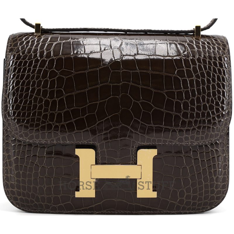 HERMÈS Constance Mini 18 Gris Elephant Shiny Crocodile Alligator GHW