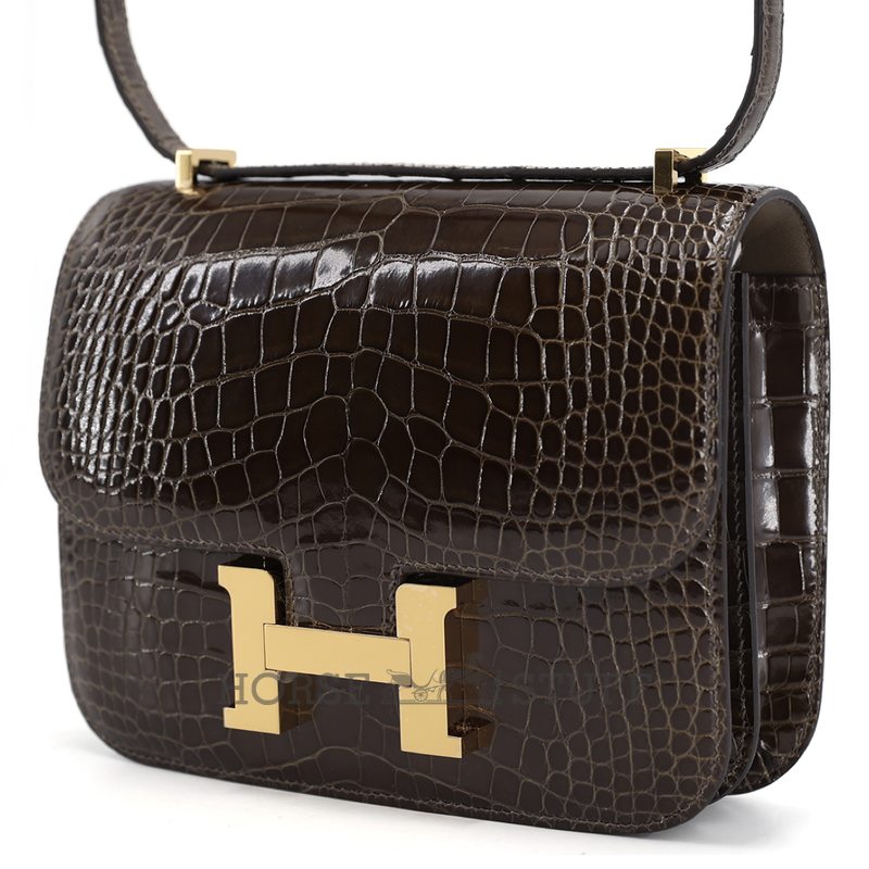 HERMÈS Constance Mini 18 Gris Elephant Shiny Crocodile Alligator GHW