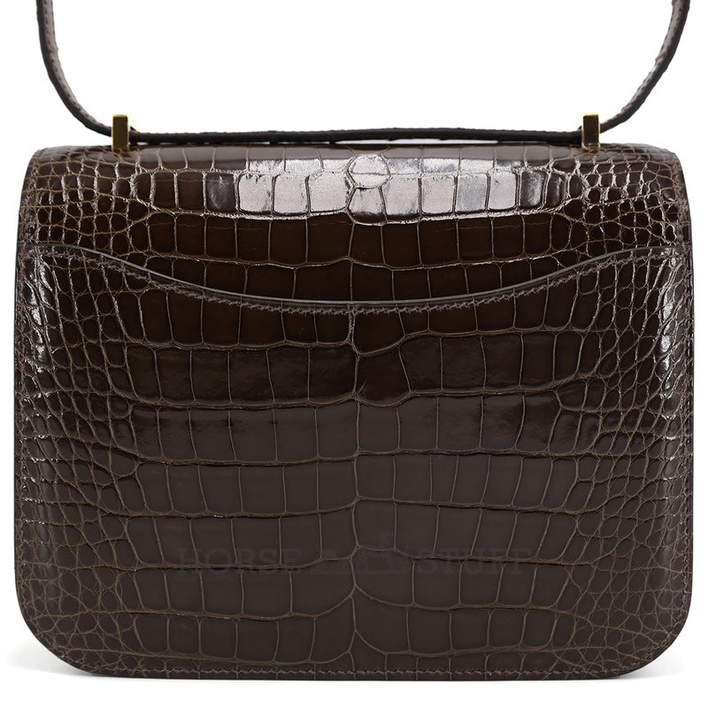HERMÈS Constance Mini 18 Gris Elephant Shiny Crocodile Alligator GHW